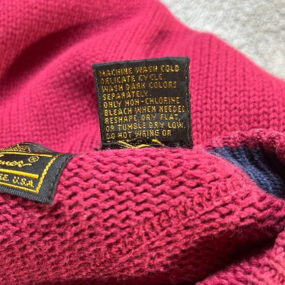 Vintage Eddie Bauer Sweater Mens Large Red Knit Fisherman Heavyweight Crew Neck - Picture 7 of 9